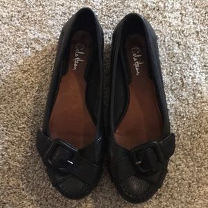 Cole Haan black leather buckle flats